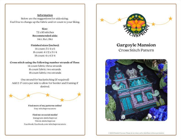 Haunted Gargoyle Mansion Printed Pattern